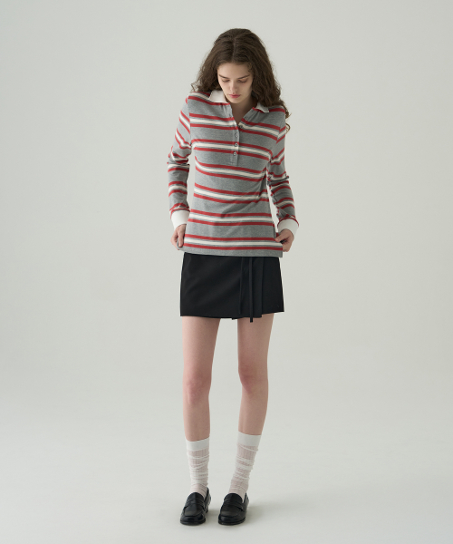DRAWFIT WOMEN（ドローフィットウーマン）の「マルチストライプスリムカラー ピケTシャツ [グレー]（Tシャツ/カットソー・レディース・その他・SMALL/MEDIUM）」の5枚目の写真