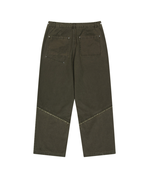 Structured Cotton Washed Pants - Brown