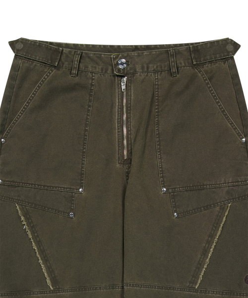 Structured Cotton Washed Pants - Brown