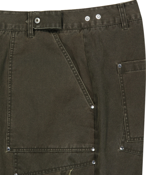 Structured Cotton Washed Pants - Brown