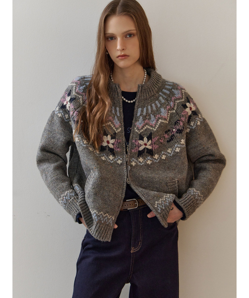 MAXZA(マージャコレクション)の「ノルディックスノーニットジップアップカーディガン(カーディガン/ボレロ・レディース・グレー/ベージュ・FREE)」の7枚目の写真