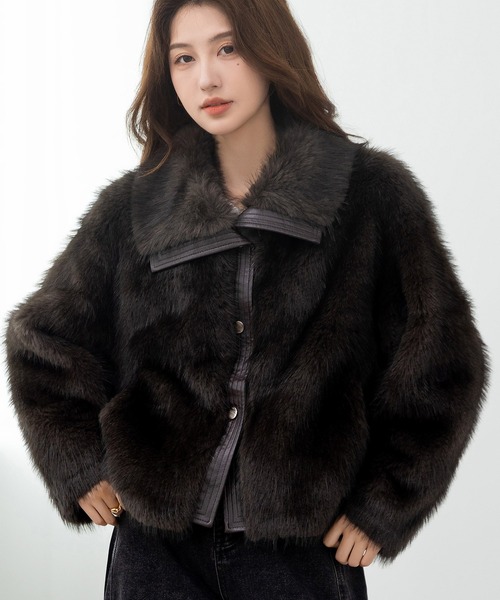 DAY CLOSET（デイ クローゼット）の「【ショート丈/厚手】ふわっとリッチに冬映え 。長袖 ビッグカラー ボリュームフェイクファー 合皮ブルゾン レディース（ブルゾン・レディース・ダークブラウン/ブラウン・L/M）」の17枚目の写真