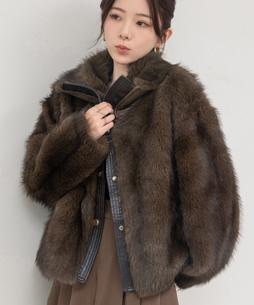 DAY CLOSET（デイ クローゼット）の「【ショート丈/厚手】ふわっとリッチに冬映え 。長袖 ビッグカラー ボリュームフェイクファー 合皮ブルゾン レディース（ブルゾン・レディース・ダークブラウン/ブラウン・L/M）」の11枚目の写真