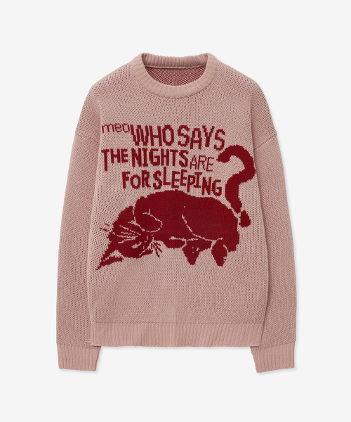 BLOND9(ブロンドナイン)の「ソフトキャットジャカードラウンドニット_ピンク(ニット/セーター・レディース・その他・SMALL/LARGE/X-LARGE/XX-LARGE/X-SMALL)」の1枚目の写真