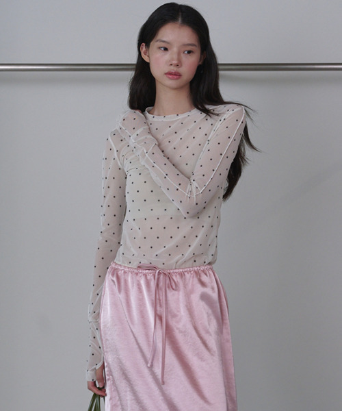 OPENING SUNSHINE(オープニングサンシャイン)の「ドットシースルーロングスリーブメッシュトップアイボリー(Tシャツ/カットソー・レディース・その他・FREE)」の4枚目の写真