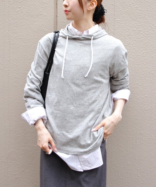 THE SHINZONE（ザ　シンゾーン）の「THE SHINZONE/シンゾーン　ロングスリーブフーディー　LONG SLEEVE HOODIE　26MMSBL02（スウェット・レディース・グレー/ホワイト・FREE）」の2枚目の写真