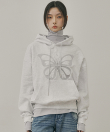 BUTTERFLY EMBROIDERY HOODIE_MELANGE SILVER
