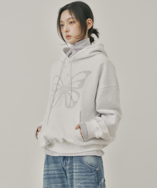 NICK&NICOLE(ニックアンドニコール)の「BUTTERFLY EMBROIDERY HOODIE_MELANGE SILVER(パーカー・レディース・その他・FREE)」の4枚目の写真