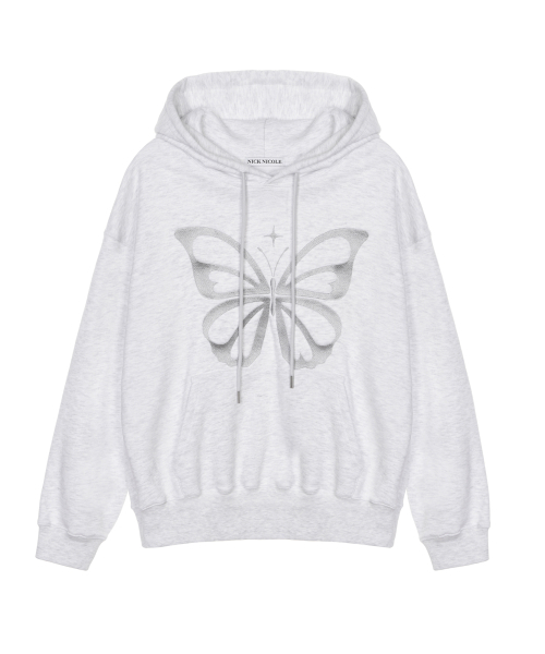 NICK&NICOLE(ニックアンドニコール)の「BUTTERFLY EMBROIDERY HOODIE_MELANGE SILVER(パーカー・レディース・その他・FREE)」の3枚目の写真