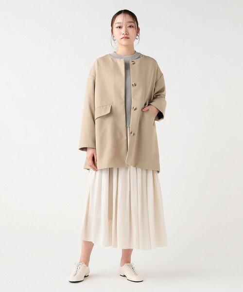 BEAMS HEART（ビームスハート）の「撥水 ノーカラー ハーフコート（ノーカラーコート・レディース・ブラック/ベージュ・FREE）」の7枚目の写真