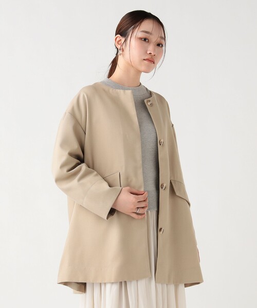 BEAMS HEART（ビームスハート）の「撥水 ノーカラー ハーフコート（ノーカラーコート・レディース・ブラック/ベージュ・FREE）」の10枚目の写真