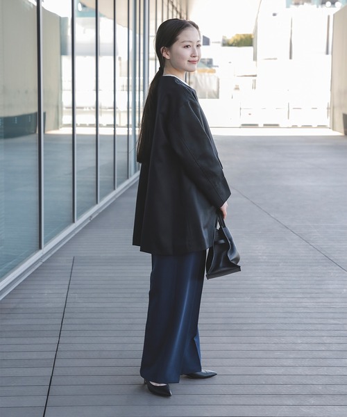 BEAMS HEART（ビームスハート）の「撥水 ノーカラー ハーフコート（ノーカラーコート・レディース・ブラック/ベージュ・FREE）」の3枚目の写真