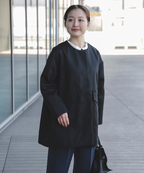 BEAMS HEART（ビームスハート）の「撥水 ノーカラー ハーフコート（ノーカラーコート・レディース・ブラック/ベージュ・FREE）」の4枚目の写真