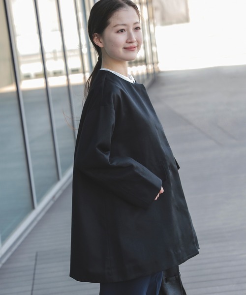 BEAMS HEART（ビームスハート）の「撥水 ノーカラー ハーフコート（ノーカラーコート・レディース・ブラック/ベージュ・FREE）」の5枚目の写真