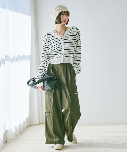 PAGEBOY（ページボーイ）の「マルチボーダーニットカーディガン（Tシャツ/カットソー・レディース・ブラック/オフホワイト/イエロー・FREE）」の9枚目の写真