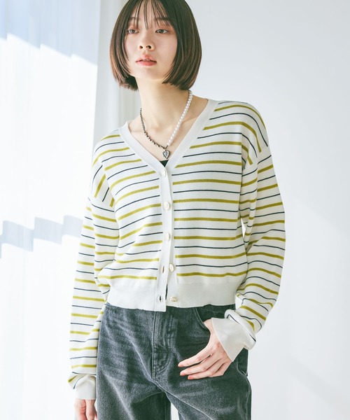 PAGEBOY（ページボーイ）の「マルチボーダーニットカーディガン（Tシャツ/カットソー・レディース・ブラック/オフホワイト/イエロー・FREE）」の20枚目の写真