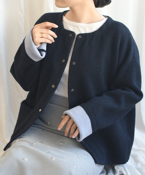 31 Sons de mode（トランテアン　ソン　ドゥ　モード）の「2025秋冬新作 配色ニットカーディガン（カーディガン/ボレロ・レディース・チャコールグレー/アイボリー/ネイビー・ﾌﾘ-）」の3枚目の写真