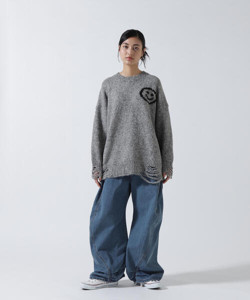 MICALLE MICALLE(ミカーレミカーレ)の「MICALLE MICALLE(ミカーレミカーレ)マイルダメージニット(ニット/セーター・レディース・グレー・F)」の5枚目の写真