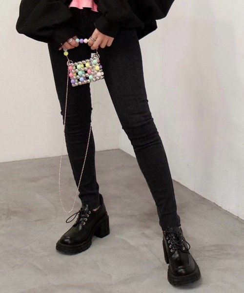 merrylatte（メリーラテ）の「ウォッシュヘムストレッチスキニーデニムPT【Primaras】（デニムパンツ・レディース・ブラック・L/M/S）」の8枚目の写真