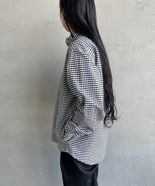 DANTON（ダントン）の「[DANTON/ダントン] ラウンドカラー オックスフォードプルオーバーシャツ(チェック)（シャツ/ブラウス・レディース・ブラック・40/38/42）」の4枚目の写真