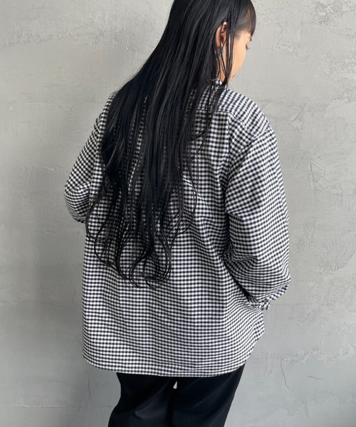 DANTON（ダントン）の「[DANTON/ダントン] ラウンドカラー オックスフォードプルオーバーシャツ(チェック)（シャツ/ブラウス・レディース・ブラック・40/38/42）」の8枚目の写真