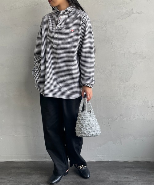 DANTON（ダントン）の「[DANTON/ダントン] ラウンドカラー オックスフォードプルオーバーシャツ(チェック)（シャツ/ブラウス・レディース・ブラック・40/38/42）」の2枚目の写真