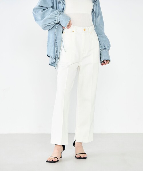 Rie Miller（リエミラー）の「【RM denim】スリットクロップドセンタープレスデニム（デニムパンツ・レディース・インディゴブルー/オフホワイト・L/M/S/XS）」の15枚目の写真