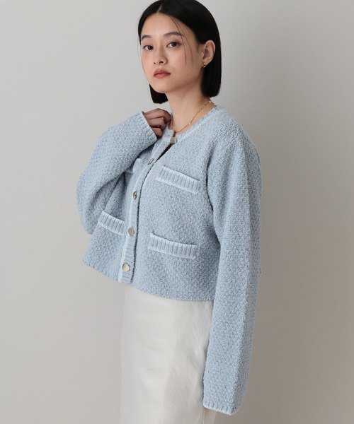 A part by(アパートバイ)の「キンボタンハイショククルーカーディガン(カーディガン/ボレロ・レディース・ブルー系その他3/ネイビー/オフホワイト・FREE)」の3枚目の写真