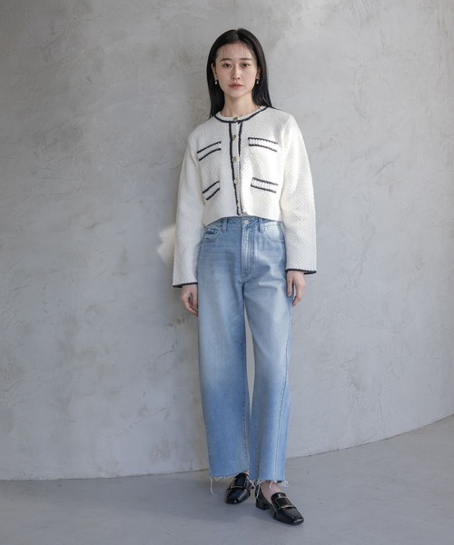 A part by(アパートバイ)の「キンボタンハイショククルーカーディガン(カーディガン/ボレロ・レディース・ブルー系その他3/ネイビー/オフホワイト・FREE)」の4枚目の写真