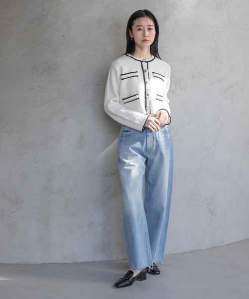 A part by(アパートバイ)の「キンボタンハイショククルーカーディガン(カーディガン/ボレロ・レディース・ブルー系その他3/ネイビー/オフホワイト・FREE)」の5枚目の写真