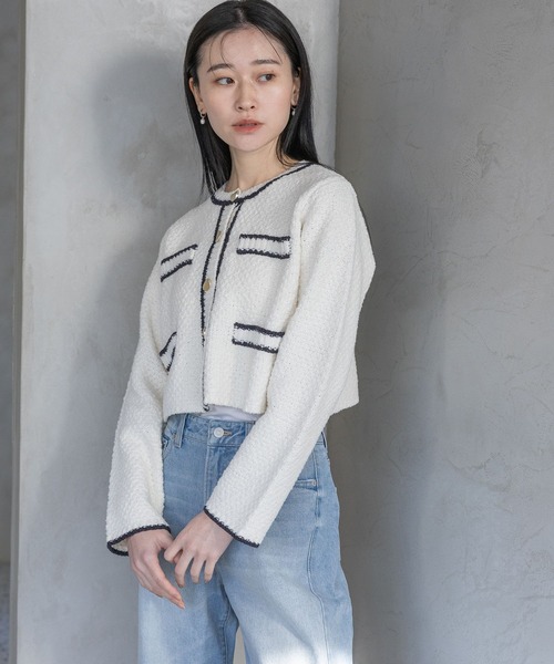 A part by(アパートバイ)の「キンボタンハイショククルーカーディガン(カーディガン/ボレロ・レディース・ブルー系その他3/ネイビー/オフホワイト・FREE)」の6枚目の写真