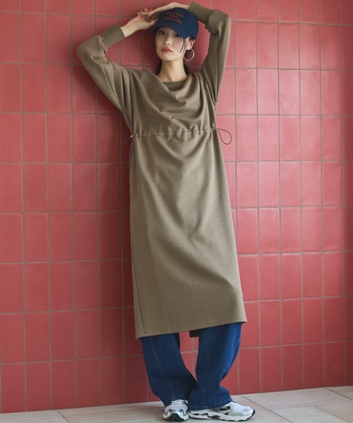 Doux archives(ドゥアルシーヴ)の「ウエストドロストカットワンピース(ワンピース・レディース・キャメル/カーキ/ネイビー・FREE)」の1枚目の写真