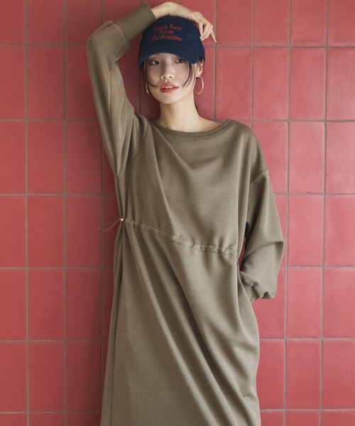 Doux archives(ドゥアルシーヴ)の「ウエストドロストカットワンピース(ワンピース・レディース・キャメル/カーキ/ネイビー・FREE)」の7枚目の写真