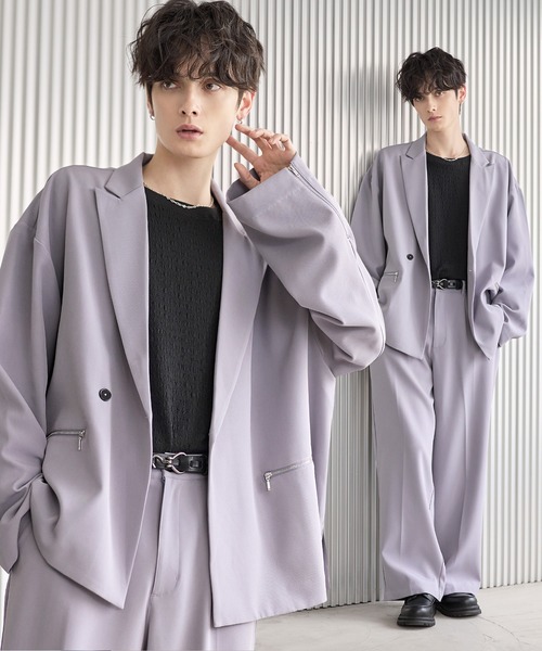 ETELIO（エテリオ）の「【セットアップ 2点セット】ビッグシルエットフロントジップデザインテーラードジャケット+センタープレススラックス（セットアップ・メンズ・チャコール/ネイビー/グレー/ブラック・S/M/L/XL）」の2枚目の写真