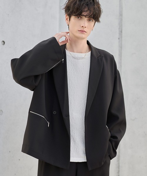 ETELIO（エテリオ）の「【セットアップ 2点セット】ビッグシルエットフロントジップデザインテーラードジャケット+センタープレススラックス（セットアップ・メンズ・チャコール/ネイビー/グレー/ブラック・S/M/L/XL）」の14枚目の写真