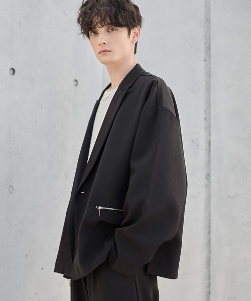 ETELIO（エテリオ）の「【セットアップ 2点セット】ビッグシルエットフロントジップデザインテーラードジャケット+センタープレススラックス（セットアップ・メンズ・チャコール/ネイビー/グレー/ブラック・S/M/L/XL）」の15枚目の写真