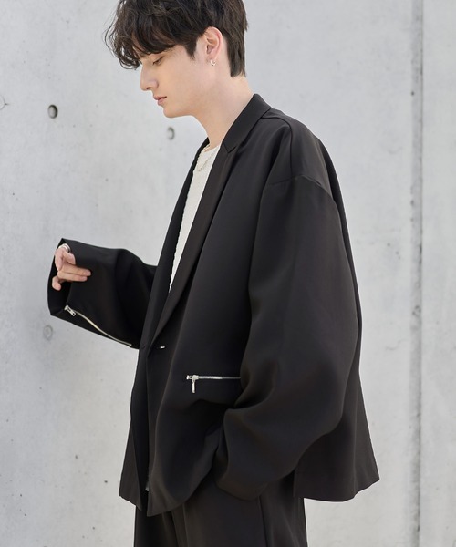 ETELIO（エテリオ）の「【セットアップ 2点セット】ビッグシルエットフロントジップデザインテーラードジャケット+センタープレススラックス（セットアップ・メンズ・チャコール/ネイビー/グレー/ブラック・S/M/L/XL）」の16枚目の写真