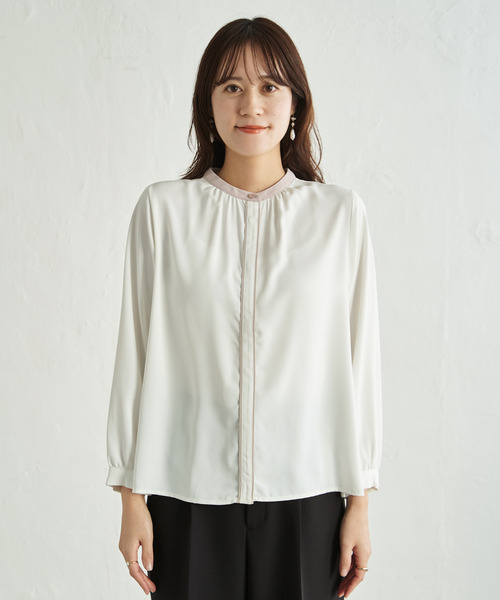 ikka(イッカ)の「ジョーゼットバイカラーブラウス(シャツ/ブラウス・レディース・オフホワイト/グレイッシュベージュ・L/M/S)」の11枚目の写真