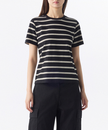 ウィメンズマルチストライプクルーネックTシャツ1[ブラック]
