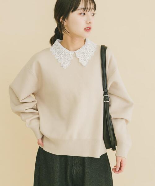 ITEMS URBANRESEARCH（アイテムズ アーバンリサーチ）の「衿レーススウェットライクニット（ニット/セーター・レディース・グレー/アイボリー/ネイビー・FREE）」の2枚目の写真