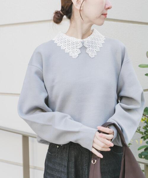 ITEMS URBANRESEARCH（アイテムズ アーバンリサーチ）の「衿レーススウェットライクニット（ニット/セーター・レディース・グレー/アイボリー/ネイビー・FREE）」の9枚目の写真