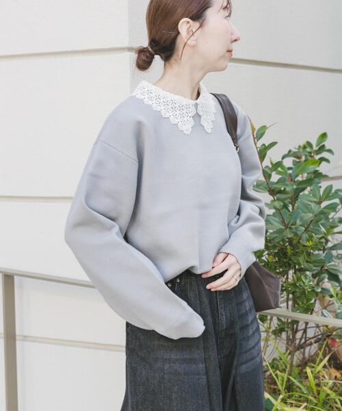 ITEMS URBANRESEARCH（アイテムズ アーバンリサーチ）の「衿レーススウェットライクニット（ニット/セーター・レディース・グレー/アイボリー/ネイビー・FREE）」の10枚目の写真