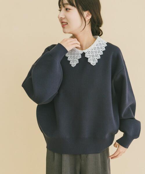 ITEMS URBANRESEARCH（アイテムズ アーバンリサーチ）の「衿レーススウェットライクニット（ニット/セーター・レディース・グレー/アイボリー/ネイビー・FREE）」の15枚目の写真