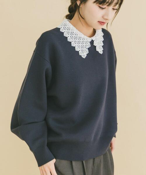 ITEMS URBANRESEARCH（アイテムズ アーバンリサーチ）の「衿レーススウェットライクニット（ニット/セーター・レディース・グレー/アイボリー/ネイビー・FREE）」の17枚目の写真