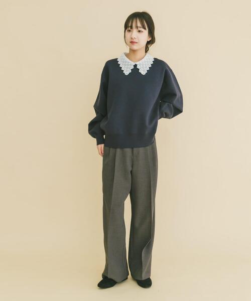 ITEMS URBANRESEARCH（アイテムズ アーバンリサーチ）の「衿レーススウェットライクニット（ニット/セーター・レディース・グレー/アイボリー/ネイビー・FREE）」の19枚目の写真