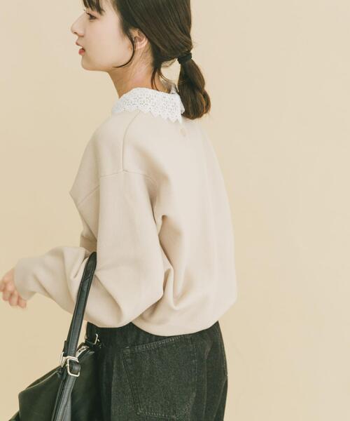 ITEMS URBANRESEARCH（アイテムズ アーバンリサーチ）の「衿レーススウェットライクニット（ニット/セーター・レディース・グレー/アイボリー/ネイビー・FREE）」の4枚目の写真