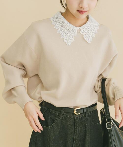 ITEMS URBANRESEARCH（アイテムズ アーバンリサーチ）の「衿レーススウェットライクニット（ニット/セーター・レディース・グレー/アイボリー/ネイビー・FREE）」の5枚目の写真
