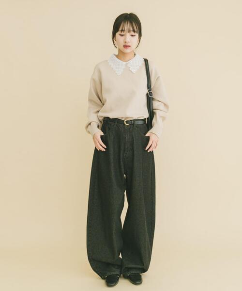 ITEMS URBANRESEARCH（アイテムズ アーバンリサーチ）の「衿レーススウェットライクニット（ニット/セーター・レディース・グレー/アイボリー/ネイビー・FREE）」の6枚目の写真