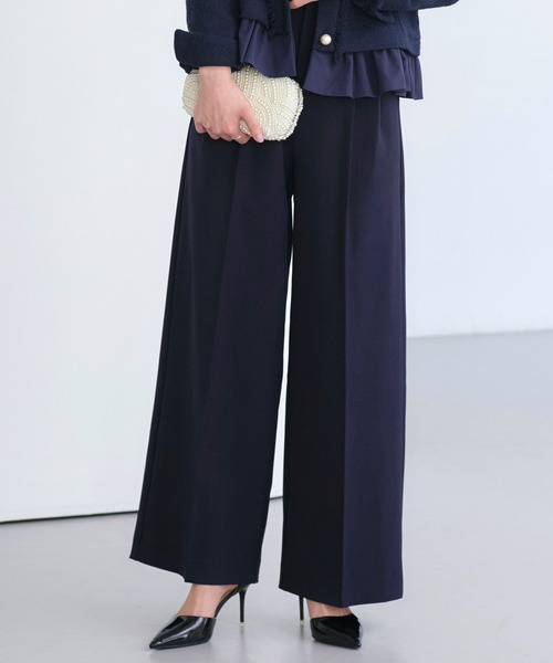 RUIRUE BOUTIQUE（ルイルエブティック）の「ノーカラー ツイード フリル ワイドパンツ スーツ ｜ セレモニースーツ・ママスーツ・パンツスーツ・セットアップ・オケージョンスーツ・フォーマルスーツ・ノーカラージャケット（スーツセット・レディース・ネイビー/アイボリー系1/ブラック・S/M/L/LL）」の17枚目の写真