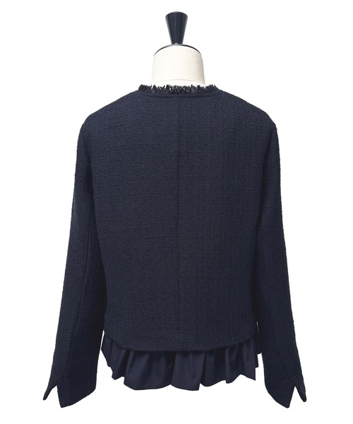 RUIRUE BOUTIQUE（ルイルエブティック）の「ノーカラー ツイード フリル ワイドパンツ スーツ ｜ セレモニースーツ・ママスーツ・パンツスーツ・セットアップ・オケージョンスーツ・フォーマルスーツ・ノーカラージャケット（スーツセット・レディース・ネイビー/アイボリー系1/ブラック・S/M/L/LL）」の19枚目の写真